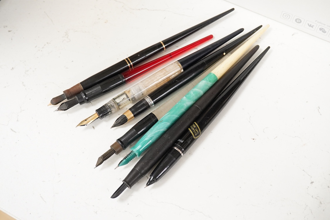 Fountain pen desk bases by Parker and sundry desk pens